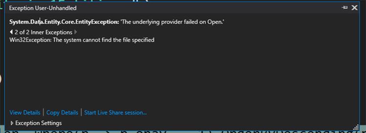 The underlying provider failed on Open